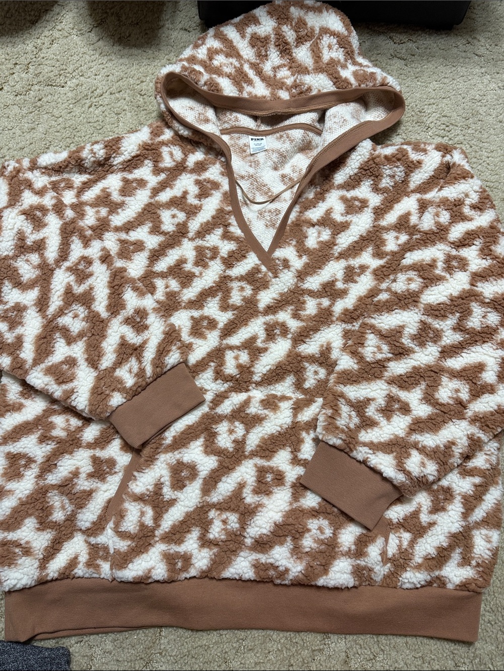Cozy Taupe & Cream Sherpa Hoodie Sweater